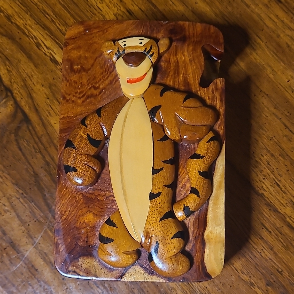 Vintage Tigger Handmade Wooden Puzzle Box Wood Carving (🛍 Bundle ANY 6/$36)